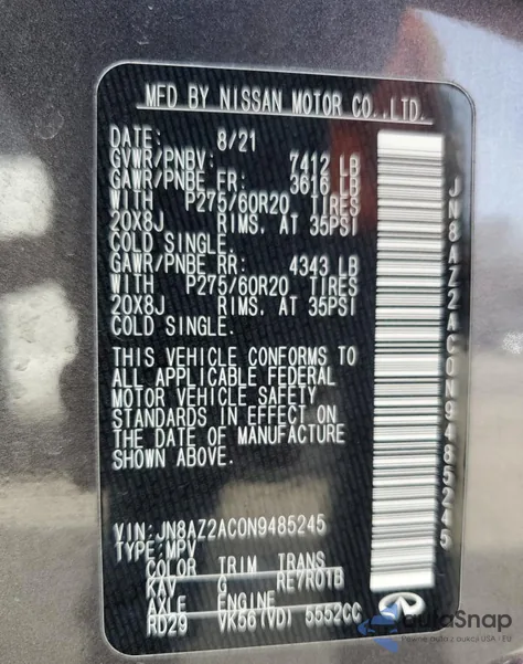 2022 Infiniti Qx80 Luxe из США, поврежденный, VIN JN8AZ2AC0N9485245